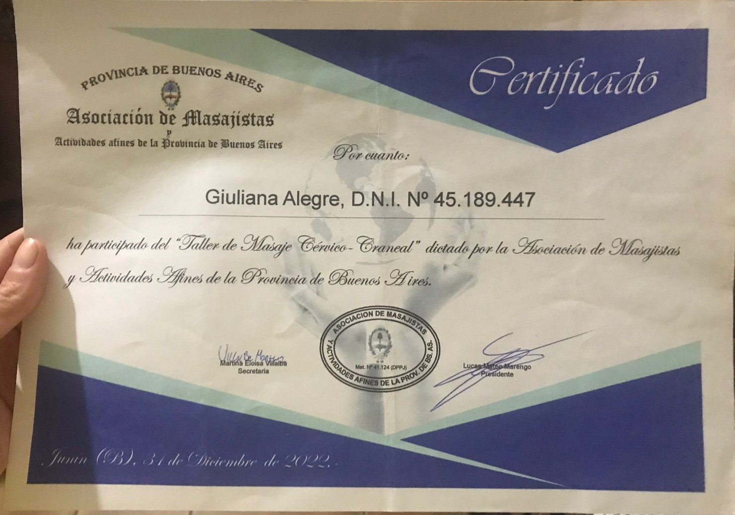 Matrícula de masajes cérvico craneales