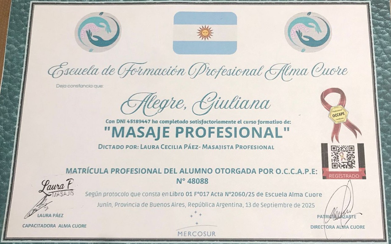 Matrícula profesional de masajista
